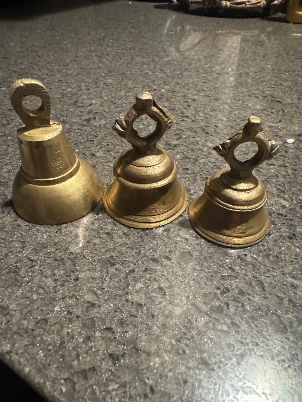 Trio of Decorative Brass-Color Tabletop Bells